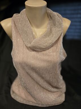 Adiva Shimmery Light Pink Cowl Neck Sleeveless Blouse